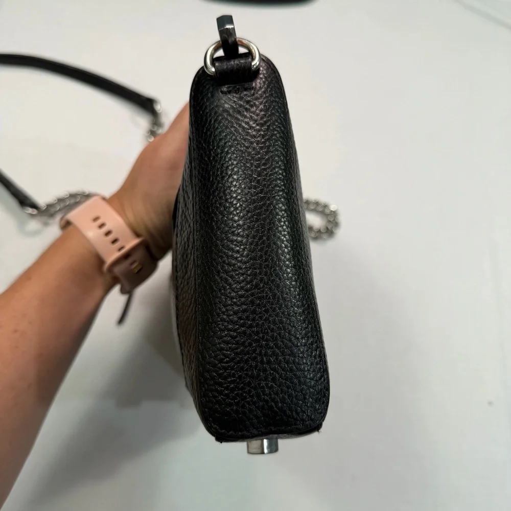 Rebecca Minkoff Avery Leather Crossbody Bag, Pebbled Black Silver Chain
